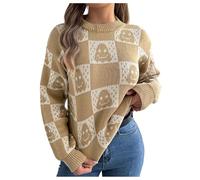 Halloween Sweaters for Women UK with Cute Ghosts, Pumpkin and Cat Graphic Print Loose Fit Pullover Halloween Costumes 2025 Fall Winter Fashion Sweatshirts for Halloween Party (114-Khaki, M)