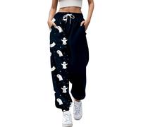 Halloween Sweatpants for Women High Waisted Gym Athletic Casual Trousers Pumpkin Ghost Flare Leisure Sweatpants Large Sizes Classic-Fit Holiday Costumes Loungewear (Navy, XXXL)