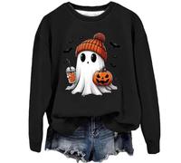 Halloween Sweatshirt Costumes for Women Uk Halloween Theme Month Pullover Tops Fashion Graphic Print Long Sleeve Hoodie Casual Crewneck Sweatshirt Lightweight Fall Hoodies Black-b M