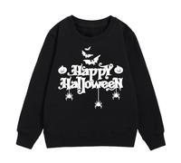 Halloween Sweatshirt for Girls Winter Warm Tops Cosy Festive Letter Print Bat Design Casual Style Children's Top, black, 5-6 Jahre