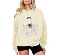 Halloween Sweatshirt for Women, A Fun, Cute, Scary Seasonal Floral Sweatshirt with Long Sleeves, Fine Knit Jumper Women, beige, XL