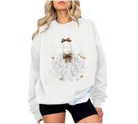 Halloween Sweatshirt for Women, A Fun, Cute, Scary Seasonal Floral Sweatshirt with Long Sleeves, Fine Knit Jumper Women, White, M