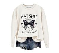 Halloween Sweatshirt For Women Bat Shit Crazy Social Club Printed Crewneck Top Sweatshirts Costumes Adult 2025 Outfits Pullover Ladies (Beige, M) Sexy Halloween Outfits Women