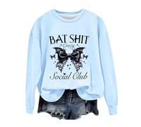 Halloween Sweatshirt For Women Bat Shit Crazy Social Club Printed Crewneck Top Sweatshirts Costumes Adult 2025 Outfits Pullover Ladies (Blue, L) Plus Size Halloween Costumes For Women Size 24
