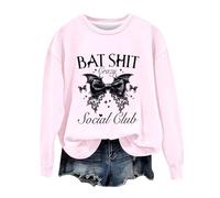 Halloween Sweatshirt For Women Bat Shit Crazy Social Club Printed Crewneck Top Sweatshirts Costumes Adult 2025 Outfits Pullover Ladies (Pink, L) Halloween Headbands For Women