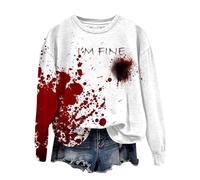 Halloween Sweatshirt For Women Bloody I'm Fine It's Not My Blood Printed Crewneck Fall Sweatshirts Costumes Pullover 2025 Outfits Ladies Adult (Hot Pink, L) Scary Halloween Costumes