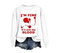 Halloween Sweatshirt For Women Bloody I'm Fine It's Not My Blood Printed Crewneck Fall Sweatshirts Costumes Pullover 2025 Outfits Ladies Adult (White, M) For Women