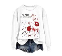 Halloween Sweatshirt For Women Bloody I'm Fine It's Not My Blood Printed Crewneck Fall Sweatshirts Costumes Pullover 2025 Outfits Ladies Adult (Black, L) Halloween Jumper Women