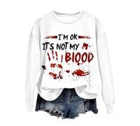 Halloween Sweatshirt For Women Bloody I'm Fine It's Not My Blood Printed Crewneck Fall Sweatshirts Costumes Pullover 2025 Outfits Ladies Adult (Pink, XXL) Halloween Socks