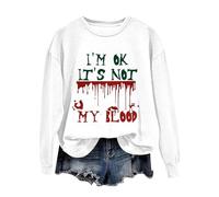 Halloween Sweatshirt For Women Bloody I'm Fine It's Not My Blood Printed Crewneck Fall Sweatshirts Costumes Pullover 2025 Outfits Ladies Adult (Grey, L) Halloween Earrings For Women