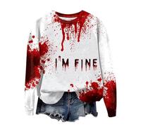 Halloween Sweatshirt For Women Bloody I'm Fine It's Not My Blood Printed Crewneck Fall Sweatshirts Costumes Pullover 2025 Outfits Ladies Adult (Purple, M) Adult Pumpkin Costume