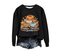 Halloween Sweatshirt For Women Chankful Grateful Blessed Pumpkin Face Printed Crewneck Sweatshirts Costumes Ladies 2025 Outfits Adult Pullover (Black, S) Halloween Costumes Adult Women Funny