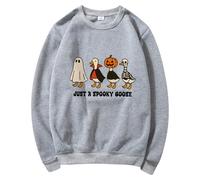 Halloween Sweatshirt For Women Cute Animal Ghost Graphic Sweatshirt Casual Funny Gift Sweater Scary Long Sleeve Fashion Fall Warm Top Outdoor Halloween Clothes (Grey, XXXL)