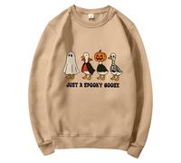 Halloween Sweatshirt For Women Cute Animal Ghost Graphic Sweatshirt Casual Funny Gift Sweater Scary Long Sleeve Fashion Fall Warm Top Outdoor Halloween Clothes (Khaki, L)