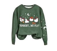 Halloween Sweatshirt For Women Cute Chickens Tonight...We Fly! Pumpkin Face Printed Crewneck Sweatshirts Costumes Ladies 2025 Outfits Pullover Adult (Green, L) Halloween Costumes Adult Women Cat
