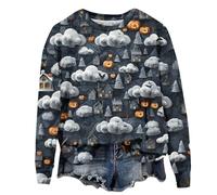 Halloween Sweatshirt For Women Cute Ghost Pumpkin Bats Cloud House Printed Crewneck Casual Sweatshirts Adult Outfits Pullover Ladies 2025 Costumes (Rose Gold, XXL) Halloween Costumes Women