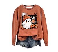 Halloween Sweatshirt For Women Cute Ghost Pumpkin Print Long Sleeve Pullover Tops Crew Neck Long Sleeve Blouse Shirts Casual Loose Fit Hoodless Jumper Fashion Fall Warm Tee Sweatshirts