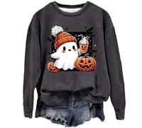 Halloween Sweatshirt For Women Cute Ghost Pumpkin Print Long Sleeve Pullover Tops Crew Neck Long Sleeve Blouse Shirts Casual Loose Fit Hoodless Jumper Fashion Fall Warm Tee Sweatshirts