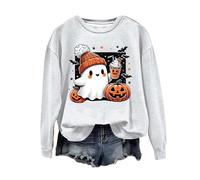Halloween Sweatshirt For Women Cute Ghost Pumpkin Print Long Sleeve Pullover Tops Crew Neck Long Sleeve Blouse Shirts Casual Loose Fit Hoodless Jumper Fashion Fall Warm Tee Sweatshirts