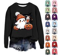 Halloween Sweatshirt For Women Cute Ghost Pumpkin Print Long Sleeve Pullover Tops Crew Neck Long Sleeve Blouse Shirts Casual Loose Fit Hoodless Jumper Fashion Fall Warm Tee Sweatshirts