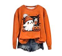 Halloween Sweatshirt For Women Cute Ghost Pumpkin Print Long Sleeve Pullover Tops Crew Neck Long Sleeve Blouse Shirts Casual Loose Fit Hoodless Jumper Fashion Fall Warm Tee Sweatshirts