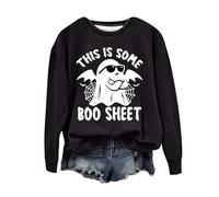 Halloween Sweatshirt For Women Cute Ghost This Is Some Boo Sheet Spiders Printed Crewneck Sweatshirts Costumes Pullover 2025 Ladies Adult Outfits (Black, M) Halloween Adult Costume