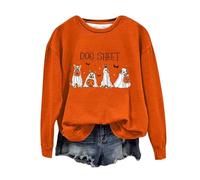 Halloween Sweatshirt For Women Dog Sheet Pumpkin Face Bats Printed Crewneck Tops Sweatshirts Costumes Ladies Adult Outfits Pullover 2025 (Orange, XXL) Halloween Mask