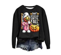 Halloween Sweatshirt For Women Don’T Bother Me Until Fall Pumpkin Face Printed Crewneck Tops Sweatshirts Costumes Ladies Pullover Outfits Adult 2025 (Black, L) Halloween Costumes Sexy