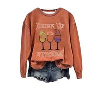 Halloween Sweatshirt For Women Drink Up Witches Wine Glass Printed Crewneck Tops Sweatshirts Costumes Outfits 2025 Pullover Adult Ladies (Orange, XXL) Adult Pumpkin Costumes Women