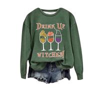 Halloween Sweatshirt For Women Drink Up Witches Wine Glass Printed Crewneck Tops Sweatshirts Costumes Outfits 2025 Pullover Adult Ladies (Green, L) Pumpkin Outfit Adult