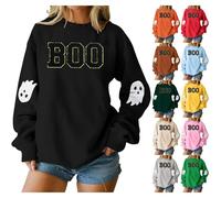Halloween Sweatshirt for Women Ghost Boo Graphic Print Pullover Funny Long Sleeve trendy Shirt Crew Neck Fall Halloween Festival Pullover Tops (Black-B, M)