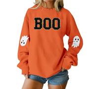 Halloween Sweatshirt for Women Ghost Printing Long Sleeve O Neck Pullover Tops Halloween Clothes Spooky Season Fall Hoodies Holiday Party