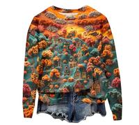 Halloween Sweatshirt For Women Ghost Pumpkin Bats Cloud House Cobweb Printed Cute Crewneck Sweatshirts Adult Outfits Pullover 2025 Costumes Ladies (Rose Gold, M) Sexy Halloween Costumes