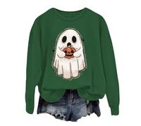 Halloween Sweatshirt For Women Ghost Pumpkin Face Printed Crewneck Long Sleeve Casual Fall Sweatshirts Adult Costumes Ladies 2025 Outfits Pullover (Green, XXL) Halloween Fleece Blanket