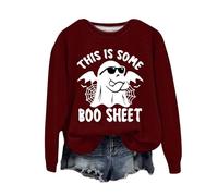Halloween Sweatshirt For Women Ghost Spiders This Is Some Boo Sheet Printed Crewneck Fall Sweatshirts Costumes 2025 Ladies Pullover Adult Outfits (Wine, XXL) Halloween Jumper