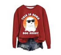 Halloween Sweatshirt For Women Ghost This Is Some Boo Sheet Printed Crewneck Casual Sweatshirts Adult Pullover Ladies Outfits 2025 Costumes (Red, M) Halloween Tshirts Women