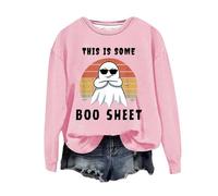 Halloween Sweatshirt For Women Ghost This Is Some Boo Sheet Printed Crewneck Casual Sweatshirts Adult Pullover Ladies Outfits Costumes 2025 (Pink, XXL) Pumpkin Tshirt