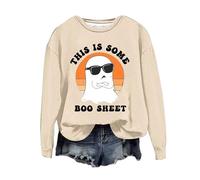 Halloween Sweatshirt For Women Ghost This Is Some Boo Sheet Printed Crewneck Casual Sweatshirts Adult Pullover Ladies Outfits 2025 Costumes (Beige, M) Pumpkin Halloween Costume Adult