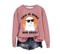 Halloween Sweatshirt For Women Ghost This Is Some Boo Sheet Printed Crewneck Casual Sweatshirts Adult Pullover Ladies Outfits 2025 Costumes (Watermelon Red, XL) Halloween T Shirts For Women Uk