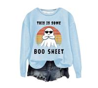Halloween Sweatshirt For Women Ghost This Is Some Boo Sheet Printed Crewneck Casual Sweatshirts Adult Pullover Ladies Outfits Costumes 2025 (Light Blue, L) Halloween Costumes For Adults Women