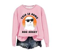 Halloween Sweatshirt For Women Ghost This Is Some Boo Sheet Printed Crewneck Casual Sweatshirts Adult Pullover Ladies Outfits 2025 Costumes (Pink, M) Pumpkin Costume Adult