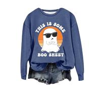 Halloween Sweatshirt For Women Ghost This Is Some Boo Sheet Printed Crewneck Casual Sweatshirts Adult Pullover Ladies Outfits 2025 Costumes (Blue, L) Womens Halloween Costume Sexy