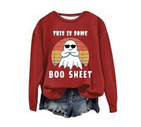 Halloween Sweatshirt For Women Ghost This Is Some Boo Sheet Printed Crewneck Casual Sweatshirts Adult Pullover Ladies Outfits Costumes 2025 (Red, S) Halloween Costume Girls