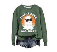 Halloween Sweatshirt For Women Ghost This Is Some Boo Sheet Printed Crewneck Casual Sweatshirts Adult Pullover Ladies Outfits 2025 Costumes (Green, M) Halloween Hats