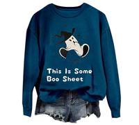 Halloween Sweatshirt For Women Ghost This Is Some Boo Sheet Printed Crewneck Top Sweatshirts Costumes Outfits Ladies Adult Pullover 2025 (Blue, L) Scary Halloween Costumes