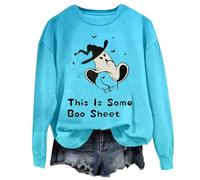 Halloween Sweatshirt For Women Ghost This Is Some Boo Sheet Printed Crewneck Top Sweatshirts Costumes Outfits Ladies Adult Pullover 2025 (Sky Blue, 4XL) Halloween Blanket Throw