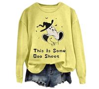 Halloween Sweatshirt For Women Ghost This Is Some Boo Sheet Printed Crewneck Top Sweatshirts Costumes Outfits Ladies Adult Pullover 2025 (Yellow, 3XL) Sexy Womens Halloween Costumes