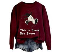 Halloween Sweatshirt For Women Ghost This Is Some Boo Sheet Printed Crewneck Top Sweatshirts Costumes Outfits Ladies Adult Pullover 2025 (Red, S) Halloween Costume Womens Sexy