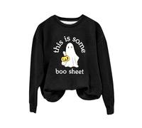 Halloween Sweatshirt For Women Ghost This Is Some Boo Sheet Printed Long Sleeve Crewneck Sweatshirts Costumes 2025 Adult Pullover Outfits Ladies (Black, XXL) Halloween Dress Adult Women