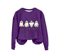 Halloween Sweatshirt For Women Ghost Trick Or Treat Printed Crewneck Long Sleeve Sweatshirts Costumes Adult Pullover 2025 Outfits Ladies (Purple, XL) Pumpkin Costume